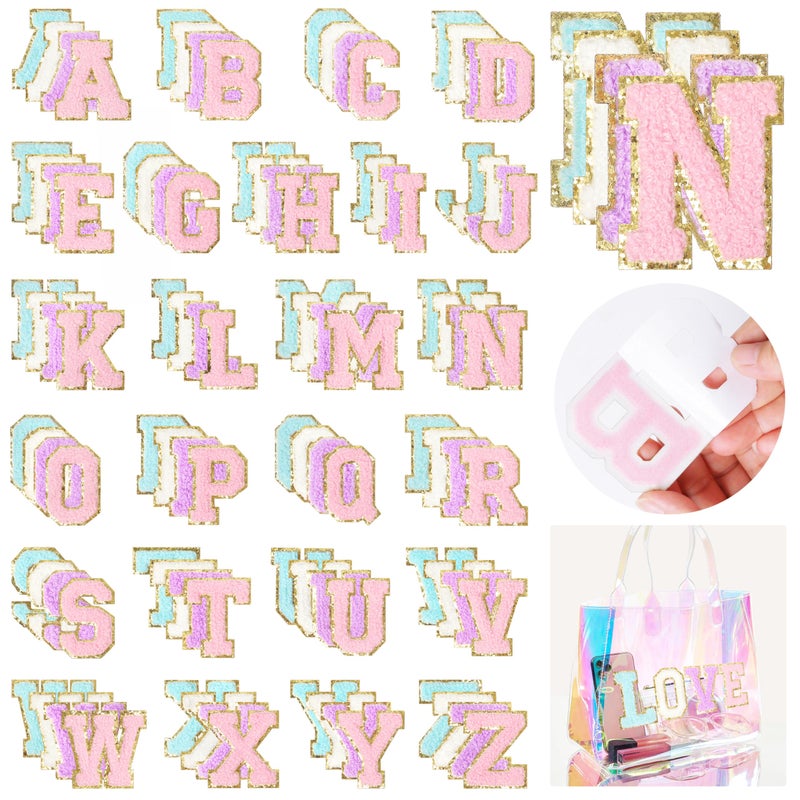 NICEVINYL SelfAdhesive Chenille Letters Patches 104PCS MixedColors Preppy Letter Patches Stickers  Varsity Initial Patch for Clothing Backpacks Makeup Bags
