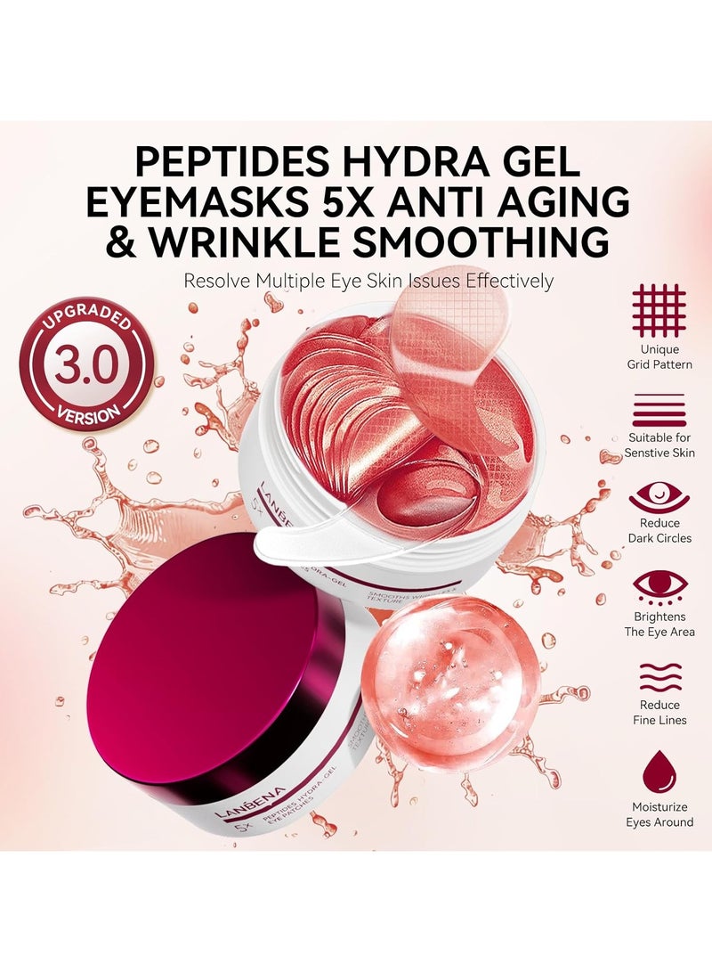 LANBENA لنبينا لاصقات هيدرا-جل للعيون مع الببتيدات للتخلص من الهالات السوداء والعيون المنتفخة، تقلل من أكياس تحت العين وتساعد على تنعيم التجاعيد، مضادة للشيخوخة، لاصقات للعناية ببشرة العين مع الكولاجين القابل للذوبان والببتيدات - 30 زوجًا - Image 2