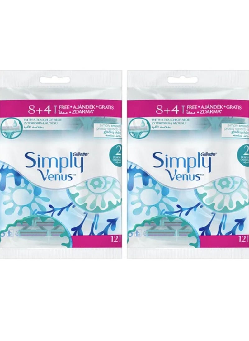 Venus Gillette Simpley razors 2, 12 pieces .2 packets  - Image 1