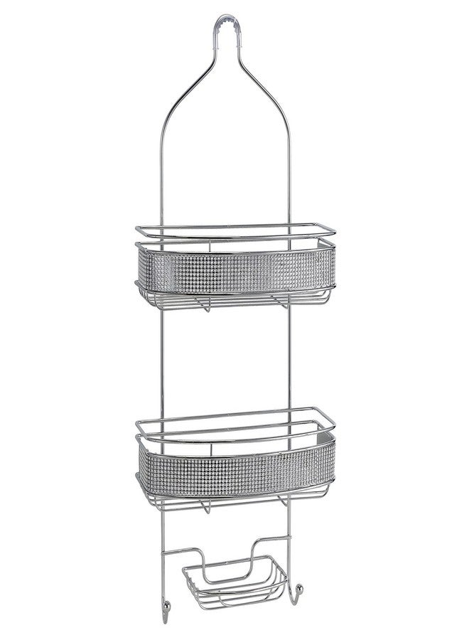 Bath Bliss 3 Tier Pave Diamond Design Shower Caddy, Over The Shower Head, Rust Proof, Bathroom Organizer with Hooks for Sponge, Shampoo Holder, Chrome - Image 2