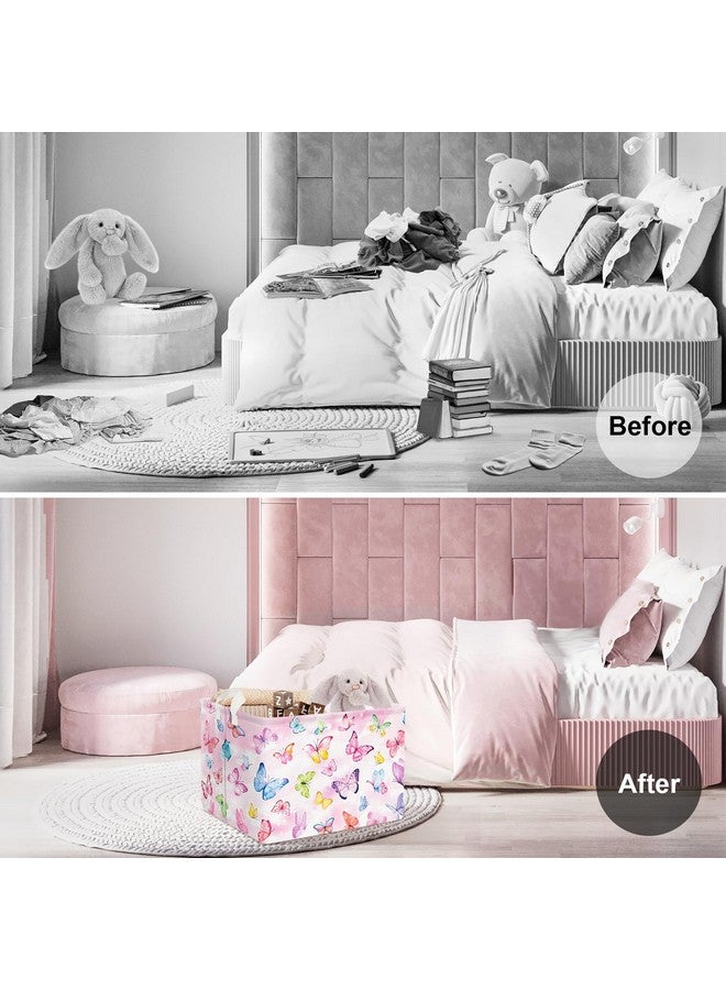 Clastyle 36L Pink Dreamy Butterfly Kid Storage Basket Collapsible Rectangle Clothes Toy Nursery Bin Book Shelf Basket - Image 2