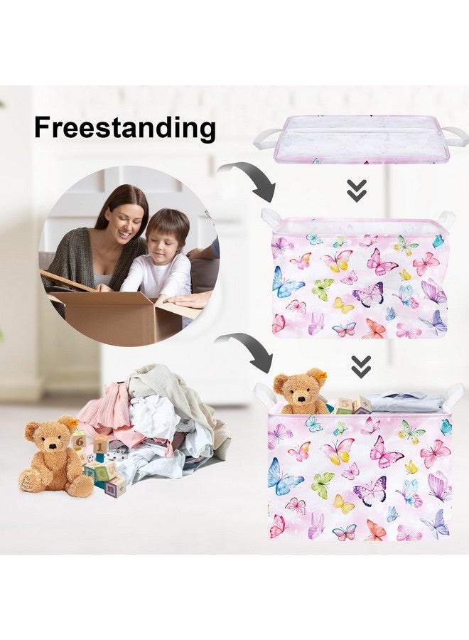 Clastyle 36L Pink Dreamy Butterfly Kid Storage Basket Collapsible Rectangle Clothes Toy Nursery Bin Book Shelf Basket - Image 3