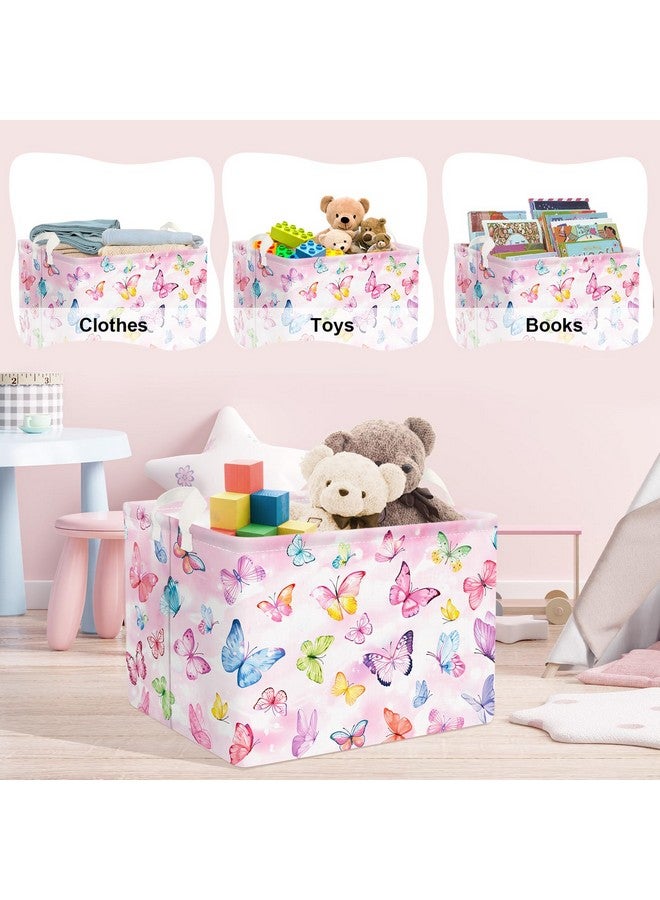 Clastyle 36L Pink Dreamy Butterfly Kid Storage Basket Collapsible Rectangle Clothes Toy Nursery Bin Book Shelf Basket - Image 5