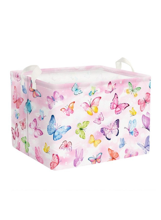 Clastyle 36L Pink Dreamy Butterfly Kid Storage Basket Collapsible Rectangle Clothes Toy Nursery Bin Book Shelf Basket - Image 1