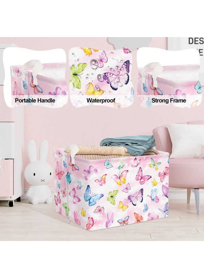 Clastyle 36L Pink Dreamy Butterfly Kid Storage Basket Collapsible Rectangle Clothes Toy Nursery Bin Book Shelf Basket - Image 4