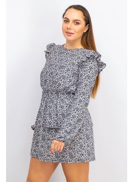 Miss Selfridge Women Floral Print Long Sleeve Ruffle Dress, Black and White  - Image 4