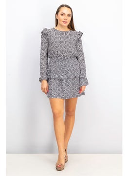 Miss Selfridge Women Floral Print Long Sleeve Ruffle Dress, Black and White  - Image 2