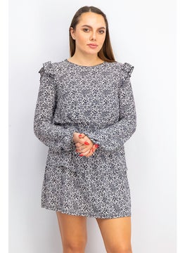 Miss Selfridge Women Floral Print Long Sleeve Ruffle Dress, Black and White  - Image 1