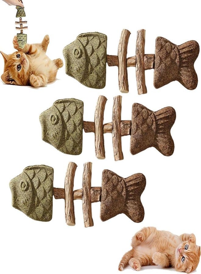 3pcs Catnip & Silvervine Fishbone-Shaped Cat Chew Toy - Image 1