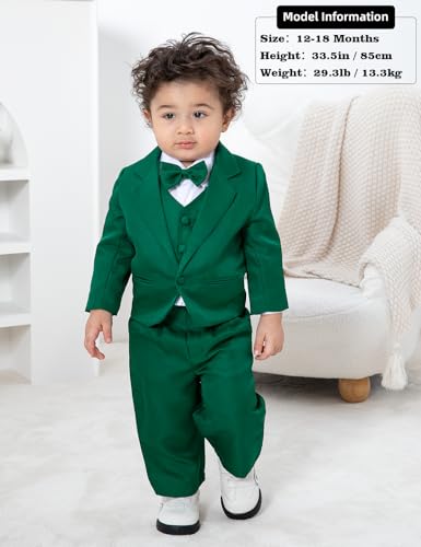A&J DESIGN AJ DESIGN Toddler Boys Christmas Suit Baby Tuxedo Toddler Formal St Patricks Wedding Dress Ring Bearer Outfit Green 1824 Months - Image 3