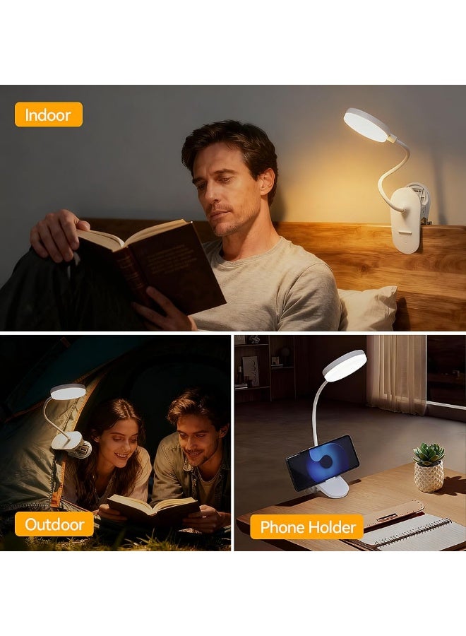 LOKIPA Clip On Clamp Light for Bed Headboard,Rechargeable Desk Lamp,3 Colors (White/Warm White/Warm),Dimmable 360° Gooseneck,20 LED,Eye-Caring Light for Study & WorkCollege Dorm Essentials for Girls & Guys - Image 3
