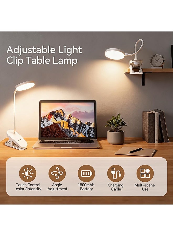 LOKIPA Clip On Clamp Light for Bed Headboard,Rechargeable Desk Lamp,3 Colors (White/Warm White/Warm),Dimmable 360° Gooseneck,20 LED,Eye-Caring Light for Study & WorkCollege Dorm Essentials for Girls & Guys - Image 2