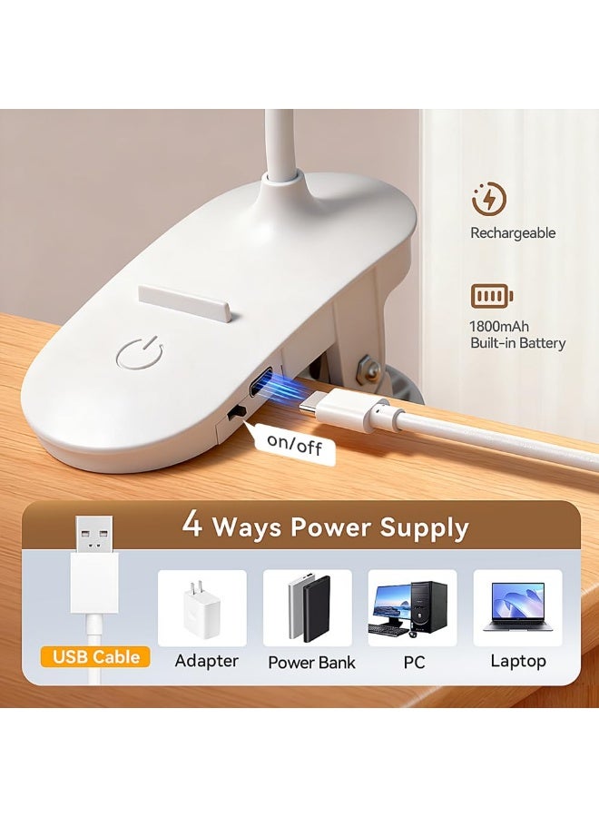 LOKIPA Clip On Clamp Light for Bed Headboard,Rechargeable Desk Lamp,3 Colors (White/Warm White/Warm),Dimmable 360° Gooseneck,20 LED,Eye-Caring Light for Study & WorkCollege Dorm Essentials for Girls & Guys - Image 4