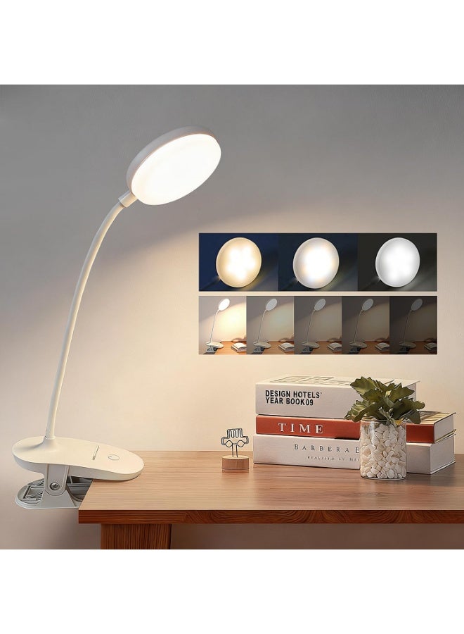 LOKIPA Clip On Clamp Light for Bed Headboard,Rechargeable Desk Lamp,3 Colors (White/Warm White/Warm),Dimmable 360° Gooseneck,20 LED,Eye-Caring Light for Study & WorkCollege Dorm Essentials for Girls & Guys - Image 1