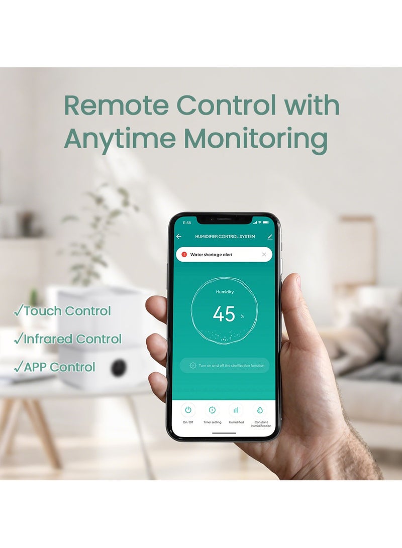 إيسي مرطب هواء لغرفة النوم أو المنزل كبير الحجم، سعة 4 لتر مع ملء علوي، موزع للزيوت العطرية، 3 مستويات من الضباب، نسبة رطوبة 45%-90%، مؤقت لمدة 12 ساعة، تحكم عبر الأشعة تحت الحمراء/اللمس/التطبيق، وضع النوم مع ضوء ليلي. - Image 2