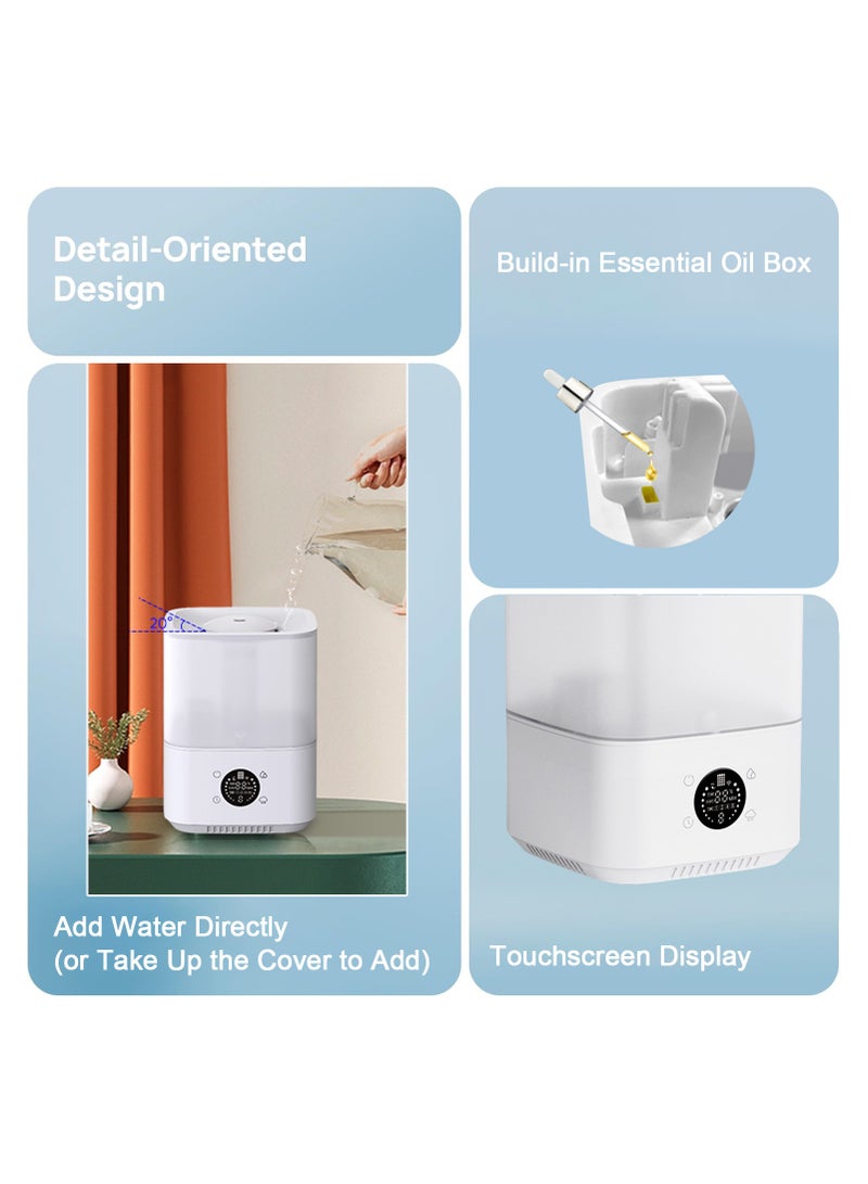 إيسي مرطب هواء لغرفة النوم أو المنزل كبير الحجم، سعة 4 لتر مع ملء علوي، موزع للزيوت العطرية، 3 مستويات من الضباب، نسبة رطوبة 45%-90%، مؤقت لمدة 12 ساعة، تحكم عبر الأشعة تحت الحمراء/اللمس/التطبيق، وضع النوم مع ضوء ليلي. - Image 5