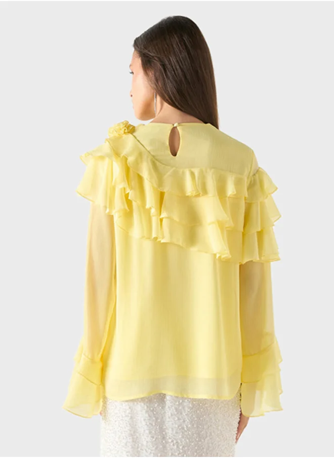 Iconic Ruffle Detail Textured Top