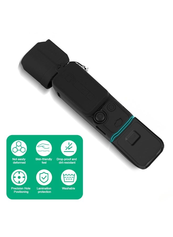 Silicone Protective Case for DJI OSMO Pocket 3, Protective Cover Handheld Gimbal Action Camera Accessories, Full Protection, Camera Lens Cover, for Osmo Pocket 3 Accessories Protector (Black) - Image 5