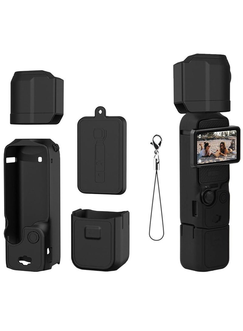 Silicone Protective Case for DJI OSMO Pocket 3, Protective Cover Handheld Gimbal Action Camera Accessories, Full Protection, Camera Lens Cover, for Osmo Pocket 3 Accessories Protector (Black) - Image 1