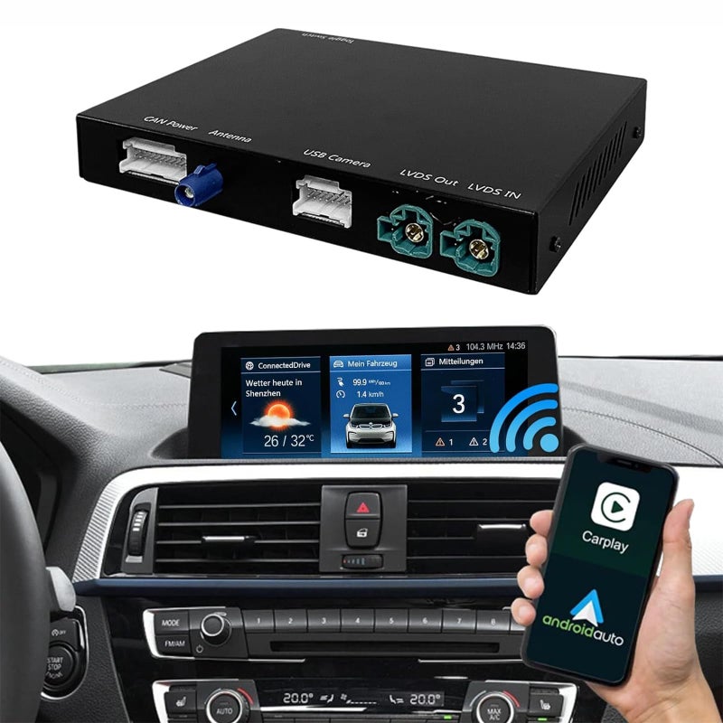 Generic Road Top Wireless Carplay Android Auto Retrofit Kit Decoder for BMW EVO System ID5 ID6, For BMW 1 2 3 4 5 6 7 M3 M4 M5 X1 X2 X3 X4 X5 X6 2017-2020 Year with EVO System  - Image 1