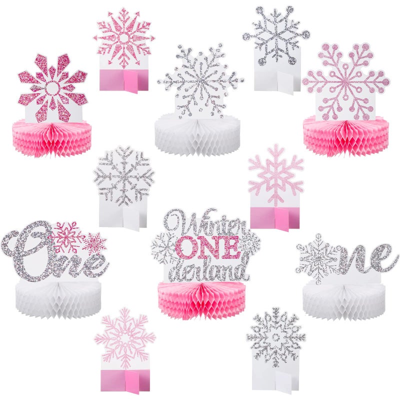 Lincia 12 Pcs Winter Onederland 1st Birthday Decorations Pink Snowflake Honeycomb Wonderland Table Centerpieces for Snowflake Birthday Party Supplies - Image 3