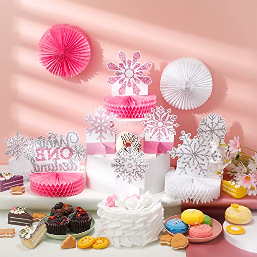 Lincia 12 Pcs Winter Onederland 1st Birthday Decorations Pink Snowflake Honeycomb Wonderland Table Centerpieces for Snowflake Birthday Party Supplies - Image 5