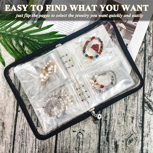 LingLingo Bracelet Holder Travel Jewelry Organizer Case Transparent Jewelry Storage Book for Earring Necklace Ring with Small Clear Zippered Pouch - Image 2