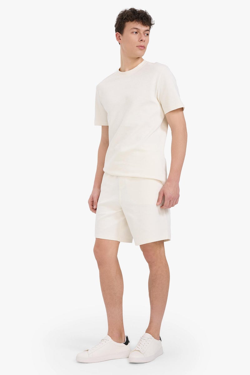 DeFacto White Man Regular Fit Textured Tie Waist Shorts Casual - Image 2
