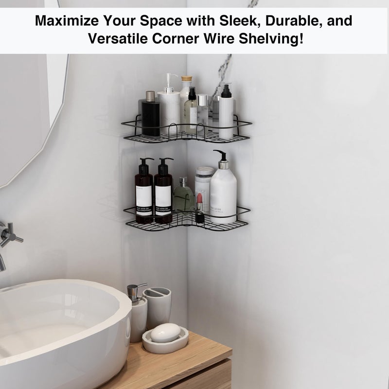 Ruboxa Self Adhesive Corner Shelf for Bathroom/GI Metal Shelf for Kitchen with Magic Sticker/Bathroom Organizer - Pack of 2 (Black) - Image 2