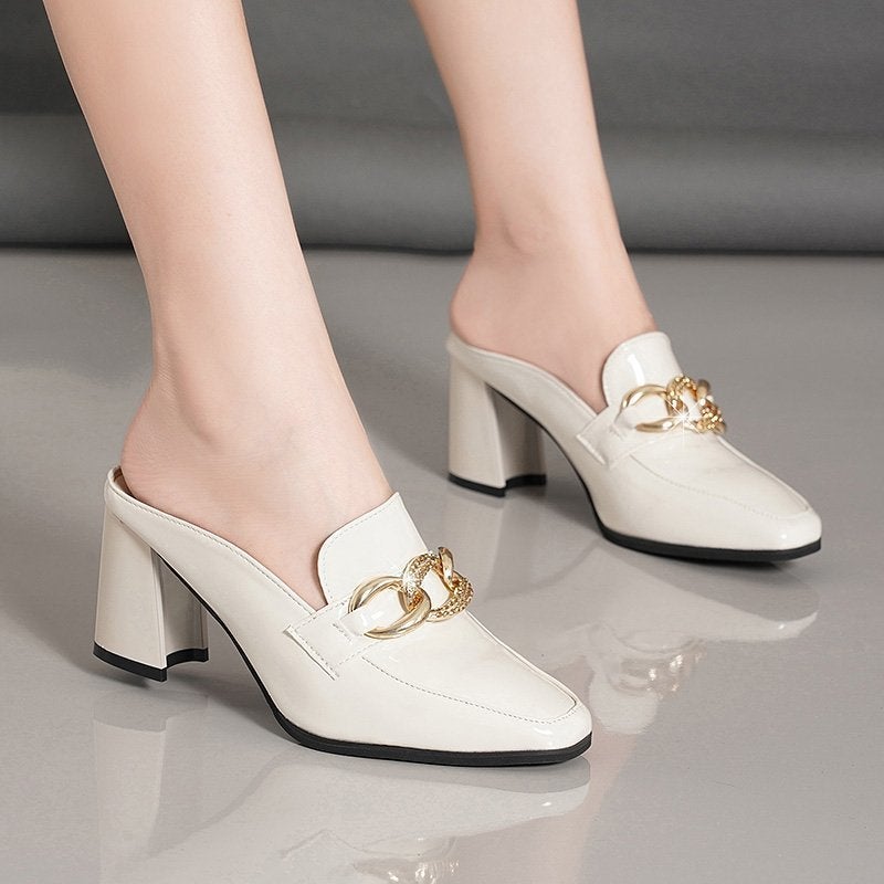 Slippers Women'S Outer Wear New High Heel Half Shoes Women'S Lazy Men'S Baotou Half Slippers For Women - Image 5