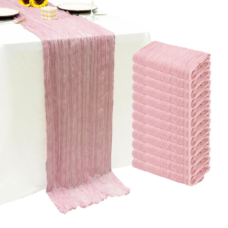 12Pack Light Pink Table Runner 10Ft Cheesecloth Table Runner Boho Gauze Table Runners Long Cheese Cloth Table Runners for Wedding Party Bridal Shower Thanksgiving Christmas