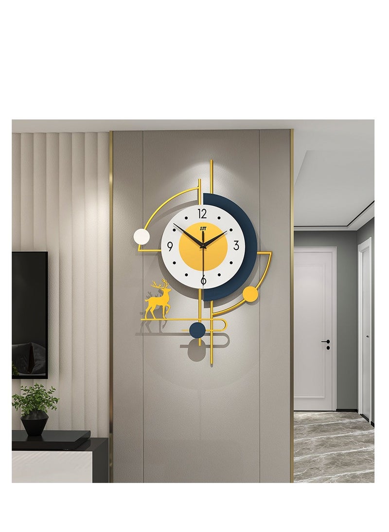 Y&D ساعات حائط كبيرة لتزيين غرفة المعيشة ساعة حائط pendulum حديثة ساعة كوارتز صامتة تعمل بالبطارية بدون دقات لغرفة النوم المطبخ المكتب 24 بوصة ساعة معدنية ذهبية على شكل غزال لتزيين المنزل الداخلي - Image 1