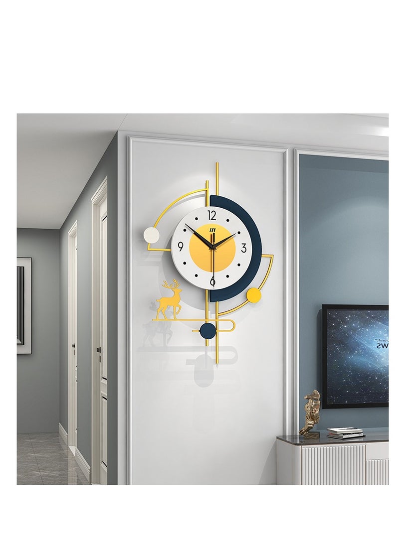 Y&D ساعات حائط كبيرة لتزيين غرفة المعيشة ساعة حائط pendulum حديثة ساعة كوارتز صامتة تعمل بالبطارية بدون دقات لغرفة النوم المطبخ المكتب 24 بوصة ساعة معدنية ذهبية على شكل غزال لتزيين المنزل الداخلي - Image 2