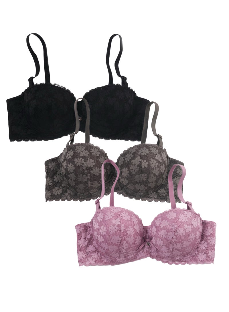 3 Pieces Women Bra Underwire Ladies Pushup Bra Women Daily Bra Everyday Bra  - Image 1