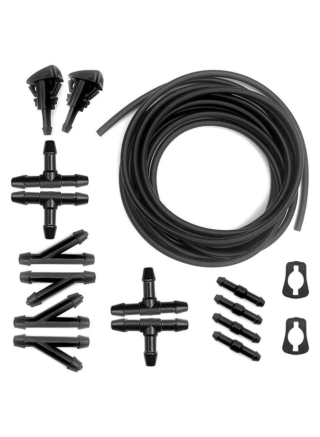 Peachjoy Windshield Washer Hose Kit, 5M Hose +12 Connectors +2 Fan Nozzles+ 2 Rubber Gaskets, Windshield Washer Hose Connect Car Water Pump and Nozzles, Windshield Washer Nozzle Suitable - Image 1