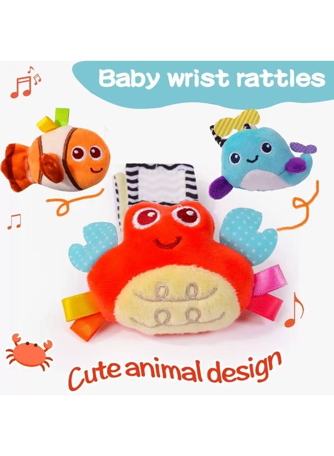 4Pcs Baby Cartoon  Animal Wrist Rattles & Foot Finder Socks Set – Soft Infant Wristbands and Socks for Early Learning & Sensory Development - Image 5
