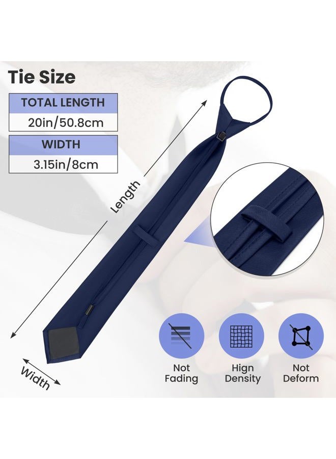 Puistr Pre Tied Adjustable Zipper Ties for Men 3.15" Womens Solid Color Necktie Business and Wedding with Gift Box, Navy Blue, M - Image 2