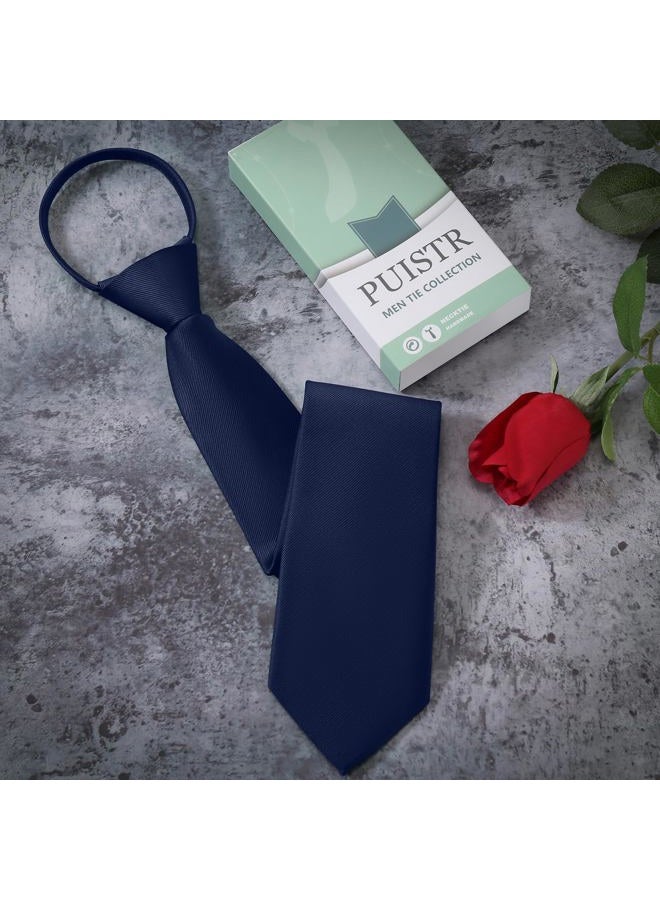 Puistr Pre Tied Adjustable Zipper Ties for Men 3.15" Womens Solid Color Necktie Business and Wedding with Gift Box, Navy Blue, M - Image 5