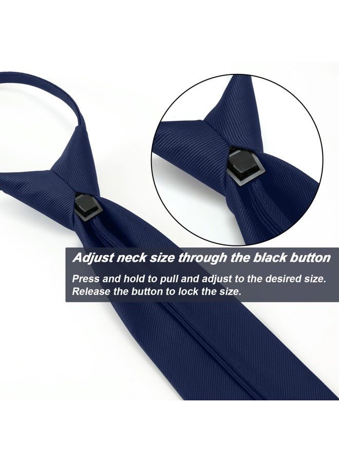 Puistr Pre Tied Adjustable Zipper Ties for Men 3.15" Womens Solid Color Necktie Business and Wedding with Gift Box, Navy Blue, M - Image 3