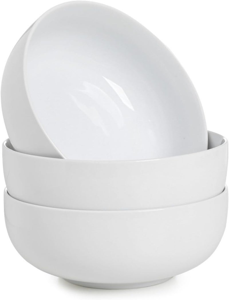 WishDeco طقم أطباق حساء كبيرة من 3 أطباق سيراميك 37 أونصة أطباق مكرونة بيضاء 7 بوصة طبق تقديم للحبوب والنودلز والرامين والفواكه - Image 1