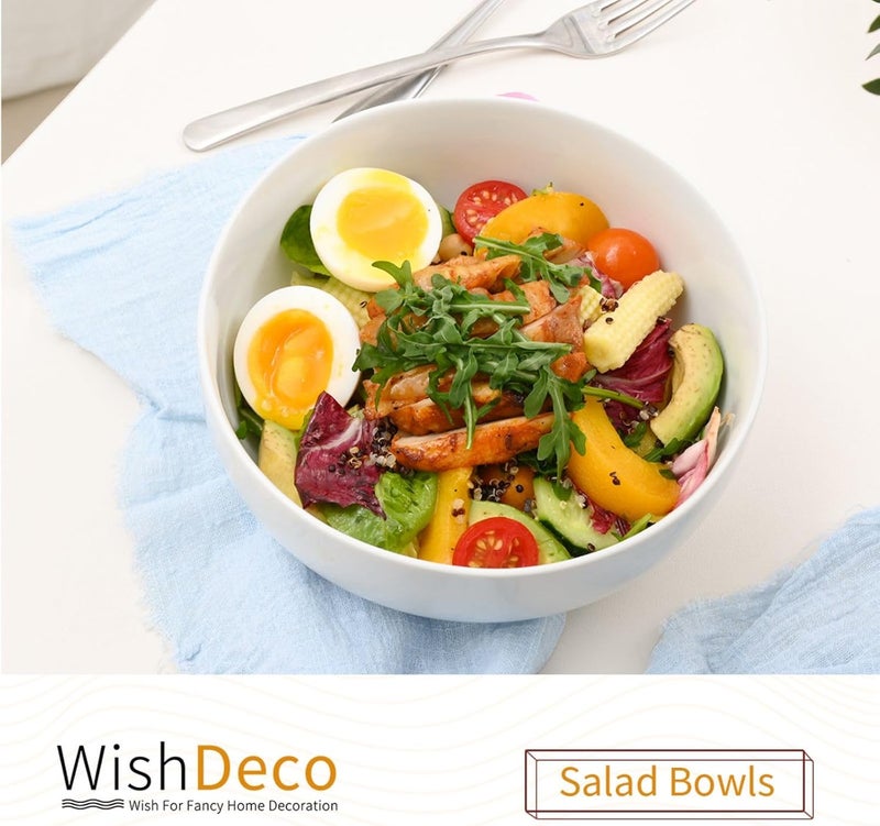 WishDeco طقم أطباق حساء كبيرة من 3 أطباق سيراميك 37 أونصة أطباق مكرونة بيضاء 7 بوصة طبق تقديم للحبوب والنودلز والرامين والفواكه - Image 2