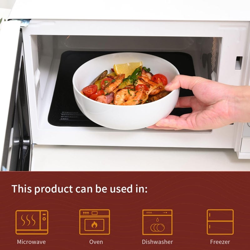 WishDeco طقم أطباق حساء كبيرة من 3 أطباق سيراميك 37 أونصة أطباق مكرونة بيضاء 7 بوصة طبق تقديم للحبوب والنودلز والرامين والفواكه - Image 5