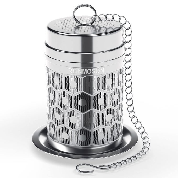 TEA STRAINERS FOR LOOSE TEA EXTRA FINE MESH TEA INFUSER 304 STAINLESS STEEL UPDATED SLIM THREADED LID LOOSE LEAF TEA STEEPER FOR BLACK TEA ROOIBOS ETC