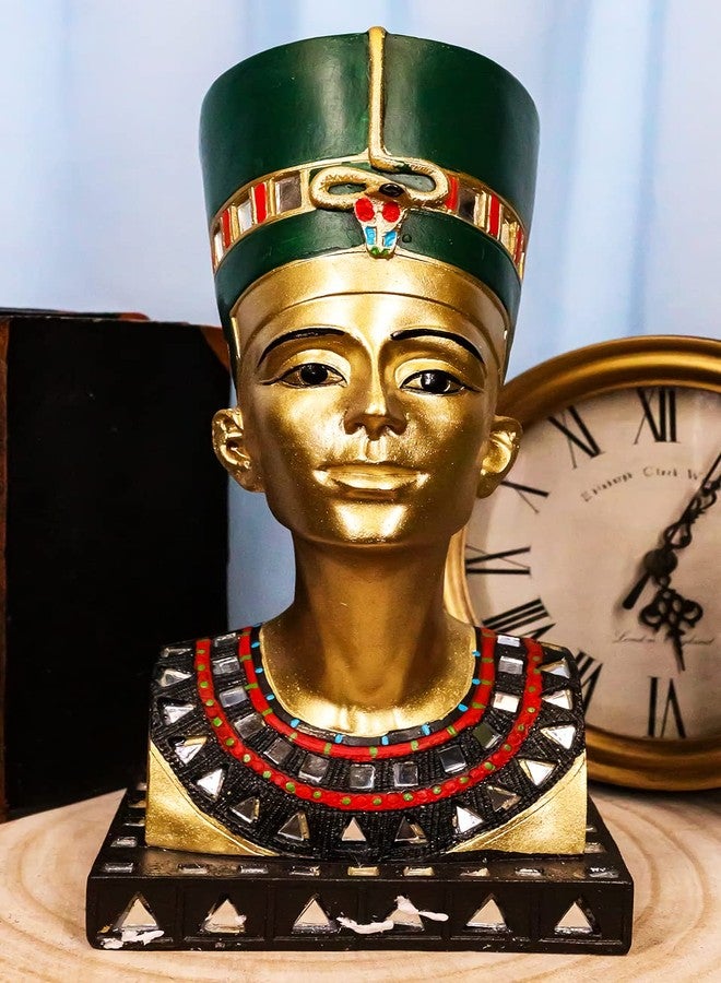 Ebros Gift Ebros Golden Ancient Egyptian Queen Nefertiti Bust Statue 9.75" Tall Wife of Pharaoh Akhenaten Gods and Goddesses of Egypt Ancestor of Cleopatra Classical Sculpture - Image 1