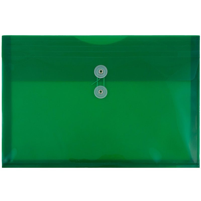 JAM PAPER Plastic Envelopes with Button String Tie Closure Legal Booklet 9 34 x 14 12 Green 12Pack
