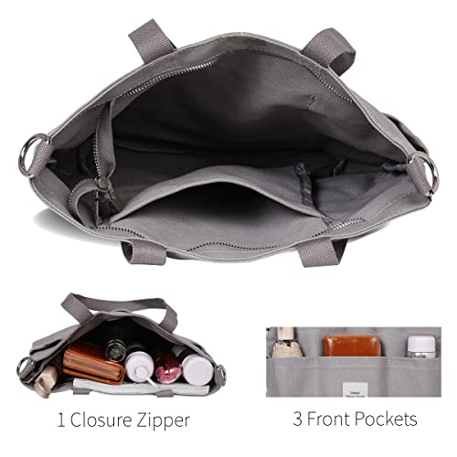Iswee Canvas Tote Bag with Zipper Multi Pockets Tote Purse for Women Fashion Crossbody Tote Shoulder Bag Handbag Everyday Bag(Grey) - Image 3