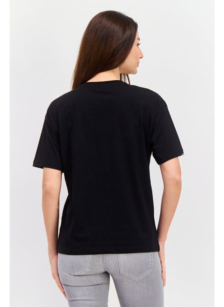 ELVIS Women Crew Neck Short Sleeves Graphic Printed T-Shirt, Black  - Image 3