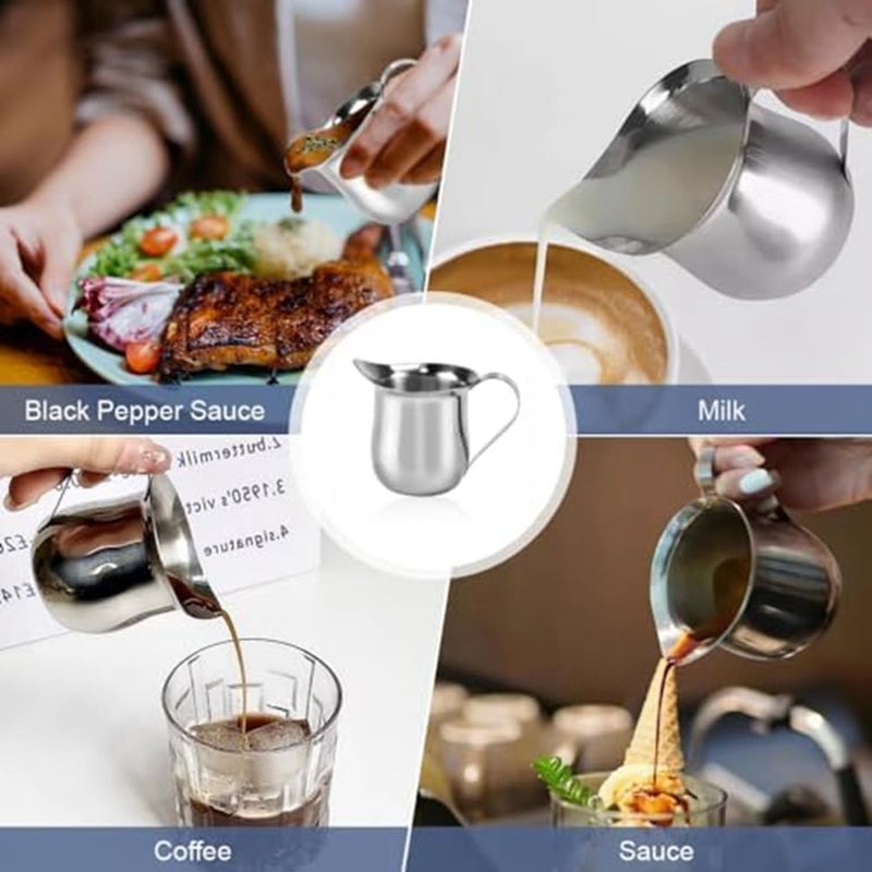 Stainless Steel Milk Jug: Silver Mini Size - Compact Design Small Milk Pitcher for Home Barista, Espresso Preparation & Kitchen Use - Image 3