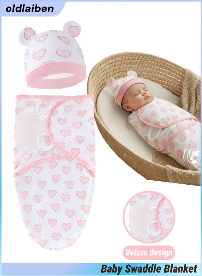 oldlaiben Baby Swaddle Blanket,Newborn Infant Sleep Sack,Soft Cotton Sleep Sack,Baby Sleeping Bag,Baby Swaddle Hat Set,Adjustable Infant Sleeping Swaddle,With Caps,Breathable Cotton,for Boy Girl 0-6 Month(Pink) - Image 1