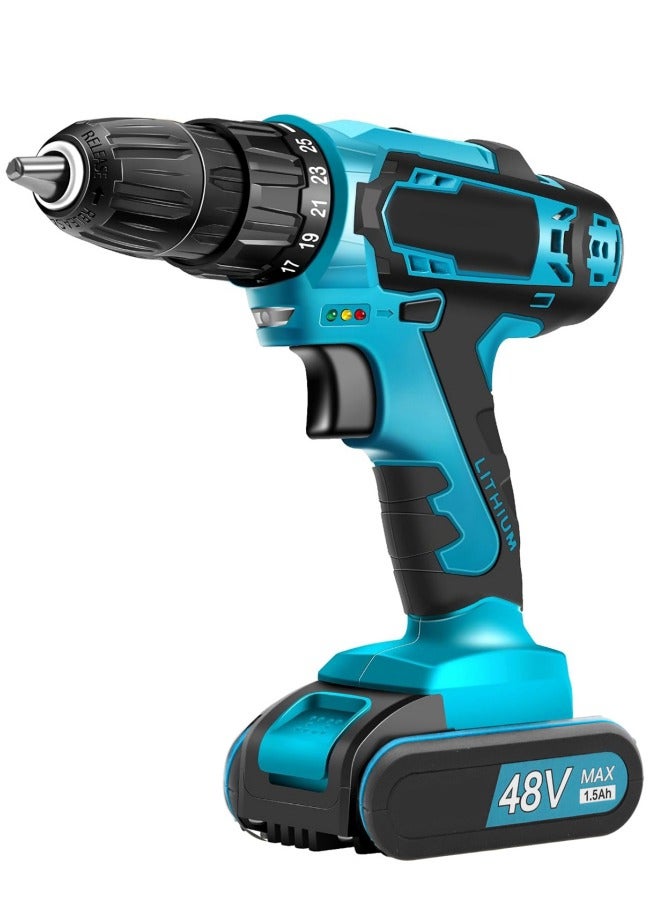 ALongDeng 48V Cordless Drill Power Drill with Battery 25 Position 2 Variable Speed 3/8'' Keyless Chuck Fast Charger Power Drilling Driver for Plastic Wood Metal Screws - Image 1